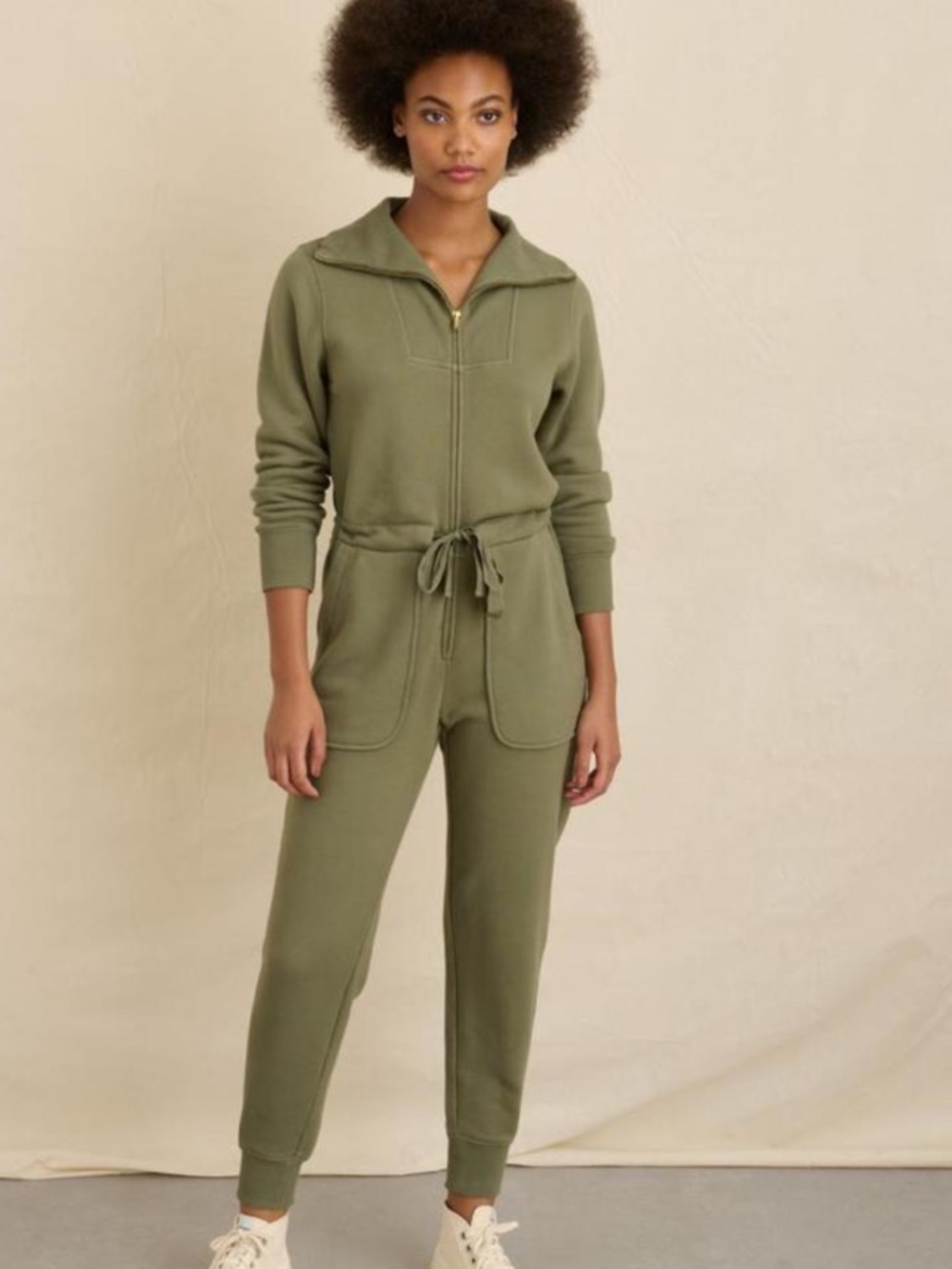 ALEX MILL Crosby sweatshirt jumpsuit in khaki size Medium